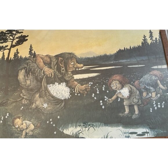 Vintage Rolf Lidberg Troll Art ‘Night On The Marsh/Cotton Grass” Print Framed - Picture 1 of 11